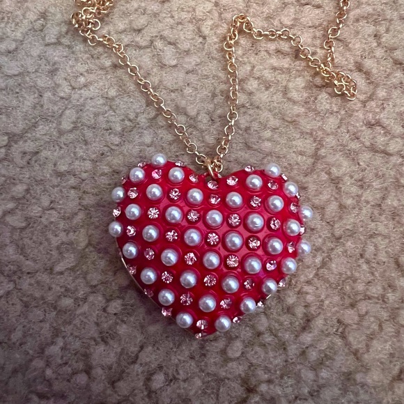 New with tags Betsey Johnson pink bling HEART necklace - Picture 7 of 9